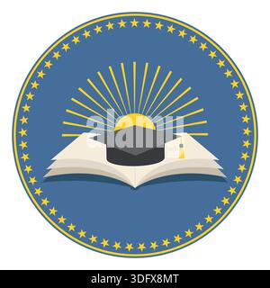 Illustrazione del concetto di istruzione. Libro aperto con lampadina su sfondo verde. Illustrazione Vettoriale