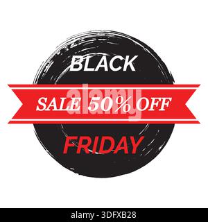 Promozione Black Friday e illustrazione degli sconti. logo su sfondo nero grunge Illustrazione Vettoriale