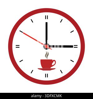 concetto di pranzo. Caffè e orologio. Stile piatto. Illustrazione Vettoriale