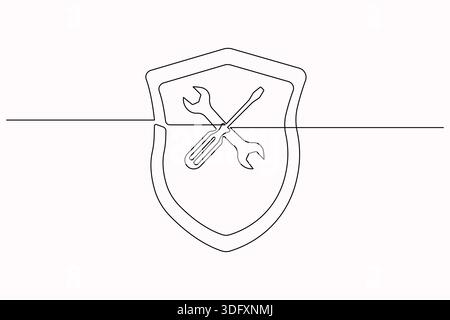 Chiave e cacciavite a riga singola continua ART Illustrazione Vettoriale