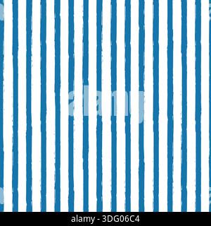 Effetto acquerello vettoriale strisce verticali motivo senza cuciture. Sfondo marino estivo a righe blu. Strisce di vernice geometriche per marinai. pennello blu Illustrazione Vettoriale