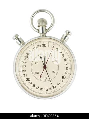 Vecchio cronometro isolato su sfondo bianco Foto Stock