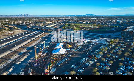 Aeroporto di Las Vegas Carnival Fairground, ruota panoramica e parcheggio Nevada Foto Stock