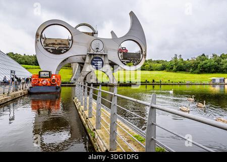 Ruota di Falkirk da un drone, Forth and Clyde Canal, Falkirk, Scozia, Regno Unito Foto Stock