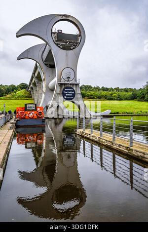 Ruota di Falkirk da un drone, Forth and Clyde Canal, Falkirk, Scozia, Regno Unito Foto Stock