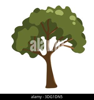 Alberi di Doodle. Icone isolate in bianco e nero su sfondo bianco. Albero di molla per il progetto. Simbolo vettoriale. Piante, progettazione paesaggistica. Idea ecologica Illustrazione Vettoriale