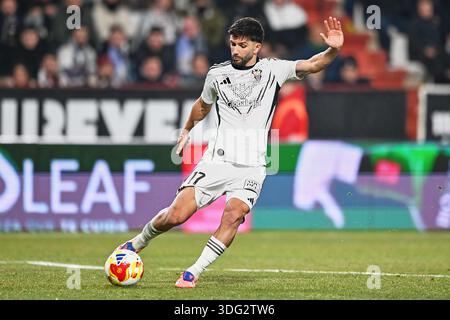 Albacete, Spagna. 14 gennaio 2026. ALBACETE, SPAGNA - 14 GENNAIO: ALE Melendez di Albacete Balompie in azione durante il turno di Coppa del Rey 16 partita tra Albacete Balompie e Real Madrid all'Estadio Carlos Belmonte il 14 gennaio 2026 ad Albacete, Spagna. (Foto di Francisco Macia/Photo Players Images/Magara Press) crediti: Magara Press SL/Alamy Live News Foto Stock