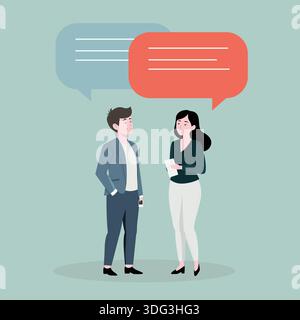 Comunicazione aziendale e discussione tra due professionisti Illustrazione Vettoriale
