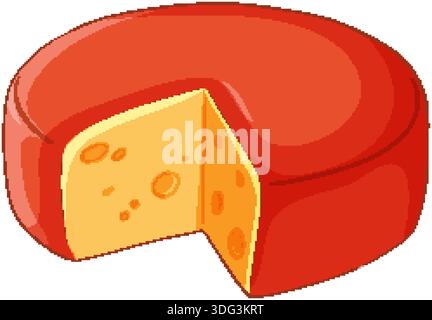 Illustrazione vettoriale di una forma di formaggio giallo con scorza di cera rossa su sfondo bianco Illustrazione Vettoriale