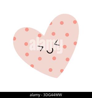 Carino cuore a pois con faccia sorridente in Kawaii Flat Style Illustrazione Vettoriale