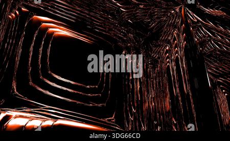 Tunnel metallico astratto con intricati motivi geometrici e riflessi. Illustrazione, rendering Foto Stock