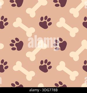 Motivo vettoriale senza cuciture di ossa e impronte stilizzate in monocromia, che ripete forme organiche per tessuti, imballaggi e design Illustrazione Vettoriale