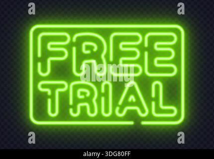 Prova gratuita al neon verde accedi al modulo vettoriale pulito per le offerte di marketing e abbonamento. Il bagliore fresco enfatizza l'accesso limitato. Illustrazione Vettoriale