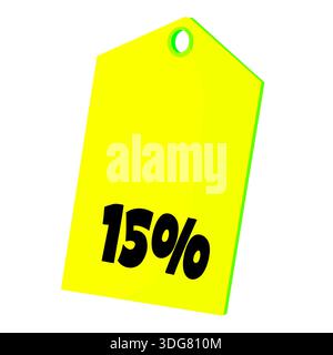 Prezzo giallo brillante che mostra uno sconto del 100%, isolato su sfondo bianco. Illustrazione vettoriale ideale per marketing e promozioni retail Foto Stock