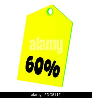 Prezzo giallo brillante che mostra uno sconto del 100%, isolato su sfondo bianco. Illustrazione vettoriale ideale per marketing e promozioni retail Foto Stock