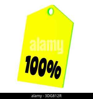 Prezzo giallo brillante che mostra uno sconto del 100%, isolato su sfondo bianco. Illustrazione vettoriale ideale per marketing e promozioni retail Foto Stock