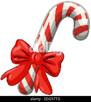 Immagine vettoriale di un bastoncino di caramelle lucido alla menta piperita legato con un fiocco rosso brillante Illustrazione Vettoriale