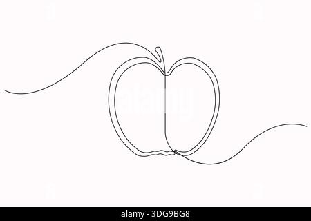 Forma organica di mela forma di una linea disegnando lo stile del contorno Illustrazione Vettoriale
