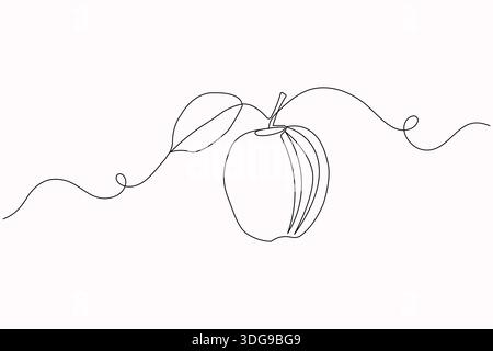 Forma organica di mela forma di una linea disegnando lo stile del contorno Illustrazione Vettoriale