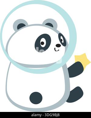 Carino cosmonauta di panda con casco a stella vettoriale Illustrazione Vettoriale