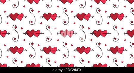 Pattern vettoriale senza cuciture con cuori forati da una freccia. San Valentino informazioni generali. Stampa romantica d'amore per imballaggi, carta, tessuti, matrimoni, vacanze Illustrazione Vettoriale