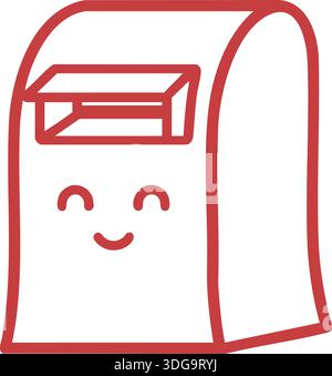 Una cassetta per cartoline art con linea rossa con una fessura per posta e un volto allegro disegnato in una morbida forma arrotondata. Illustrazione Vettoriale