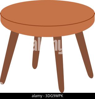 Tavolino da caffè rotondo in legno con gambe rastremate. Illustrazione di mobili moderni vettoriali piatti Illustrazione Vettoriale