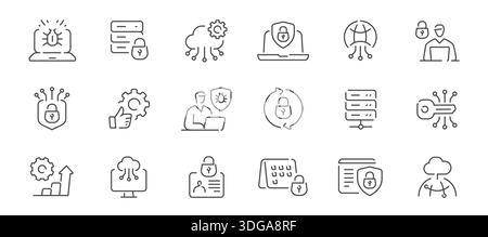 Set di icone per la tecnologia dell'informazione. Sicurezza informatica, connessione sicura, privacy, crittografato, firewall, protezione online Illustrazione Vettoriale