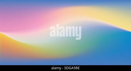 Sfondo sfumato arcobaleno astratto con effetti colorati sfocati e uniformi. Onde morbide e linee curve chiare. Perfetto per il branding e i social media Illustrazione Vettoriale