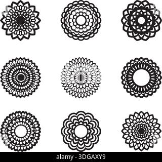 Confezione vettoriale Mandala Flower silhouette per design con taglio laser e ornamenti circolari Illustrazione Vettoriale