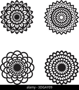 Set vettoriale Mandala Flower silhouette per decorazione e taglio laser Illustrazione Vettoriale