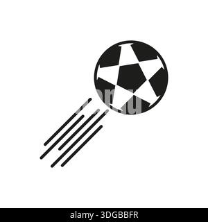 Icona della palla da calcio volante. Calcio in movimento con linee di velocità. Simbolo nero del gioco sportivo. Vettore dinamico calcio obiettivo. EPS 10. Illustrazione Vettoriale