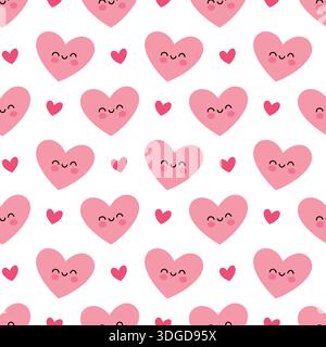 Carino motivo a forma di cuore senza cuciture in stile Kawaii Illustrazione Vettoriale
