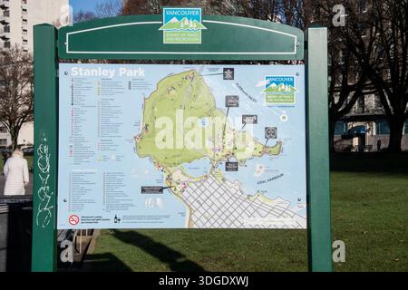 Mappa di Stanley Park, insegna a English Bay a Vancouver, British Columbia, Canada Foto Stock