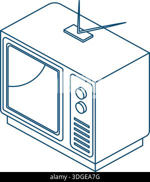 L'elemento di design vettoriale delle icone della televisione isometrica consente di modellare un concetto semplice e moderno Illustrazione Vettoriale