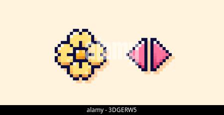 Colorato semplice pixel art fiore e freccia. Illustrazione Vettoriale