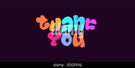 Lettere di ringraziamento messaggio di testo, Design della carta Thankyou, alfabeto a forma di bolla colorato e giocoso per biglietti d'auguri, banner per i social media, feste per bambini Illustrazione Vettoriale