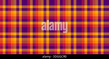 Tessuto geometrico con motivo a quadri, tessuto diagonale a quadri senza cuciture. Sfondo con motivo vettoriale texture retail nella tavolozza dei colori viola e arancione. Illustrazione Vettoriale