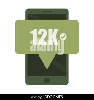 Vettore di notifica smartphone professionale. Messaggio con dodici badge 12K. Simbolo di stato innesto mobile. Icona dei social media. Illustrazione Vettoriale