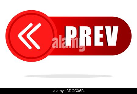 Icona del pulsante precedente. Vettore freccia rossa. Elemento di comando del sistema di navigazione. Immagine del lettore multimediale. Illustrazione Vettoriale