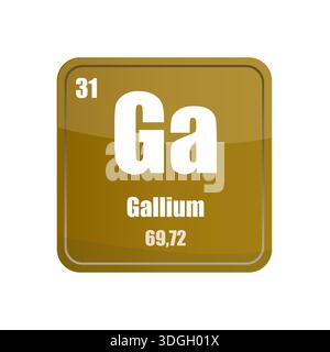 Piastrella dell'elemento chimico al gallio. Atomico numero trentuno. GA Sign icona Vector (vettore segnale GA). Forma quadrata marrone oro Illustrazione Vettoriale