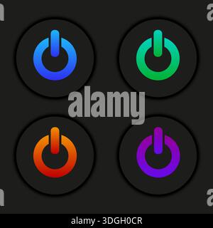 Icona del pulsante di accensione. Simbolo dell'interruttore di energia. Segnale colorato On Off. Vettore sfondo scuro. Illustrazione Vettoriale