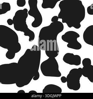 Motivo di design in tessuto nero con stampa mucca senza cuciture Illustrazione Vettoriale