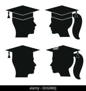 Il set di icone dello studente. Avatar. Un uomo e una donna. Illustrazione Vettoriale