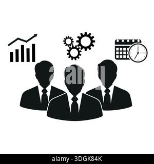 Icone semplici: Sagome di uomini d'affari su sfondo bianco. Risorse umane e strategia Illustrazione Vettoriale