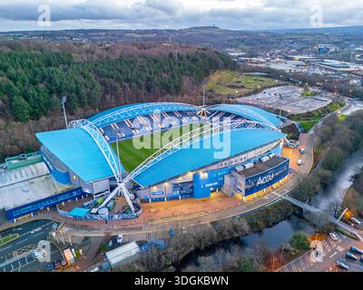 Immagine aerea del nuovo Accu Stadium di Huddersfield Town. 13 gennaio 2026. Foto Stock