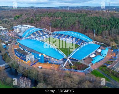 Immagine aerea del nuovo Accu Stadium di Huddersfield Town. 13 gennaio 2026. Foto Stock