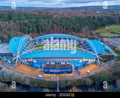 Immagine aerea del nuovo Accu Stadium di Huddersfield Town. 13 gennaio 2026. Foto Stock