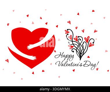 Buon San Valentino. Le mani abbracciano il cuore. Disegnato a mano. Non ai, illustrazione vettoriale. Illustrazione Vettoriale
