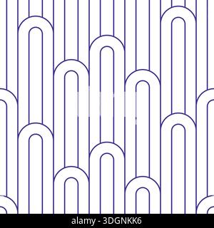 Strisce retrò ondulate senza cuciture. Sfondo bianco e contorno con linee ad arco art deco, carta da parati a righe Illustrazione Vettoriale